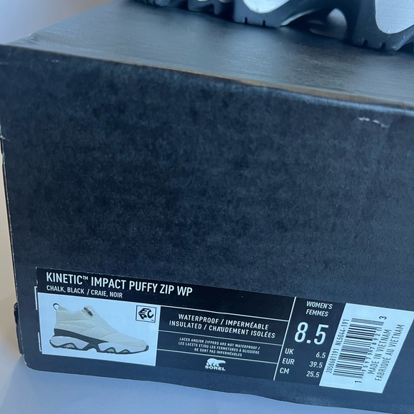 SOREL Women's 8.5 Kinetic Impact Puffy Zip Waterproof Boots Insulated Chalk NWT - Picture 2 of 11